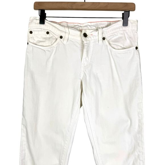 Raleigh Denim Workshop White Rigid Denim Frayed Cropped Low Rise Jeans - Picture 2 of 9